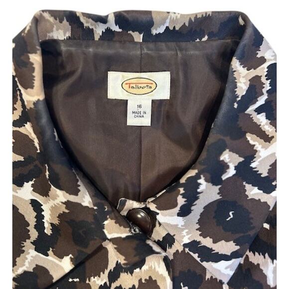 TALBOTS Black Ikat Floral Animal Print Silk Wool Blend Jacket Blazer Women's 16 - Picture 6 of 12